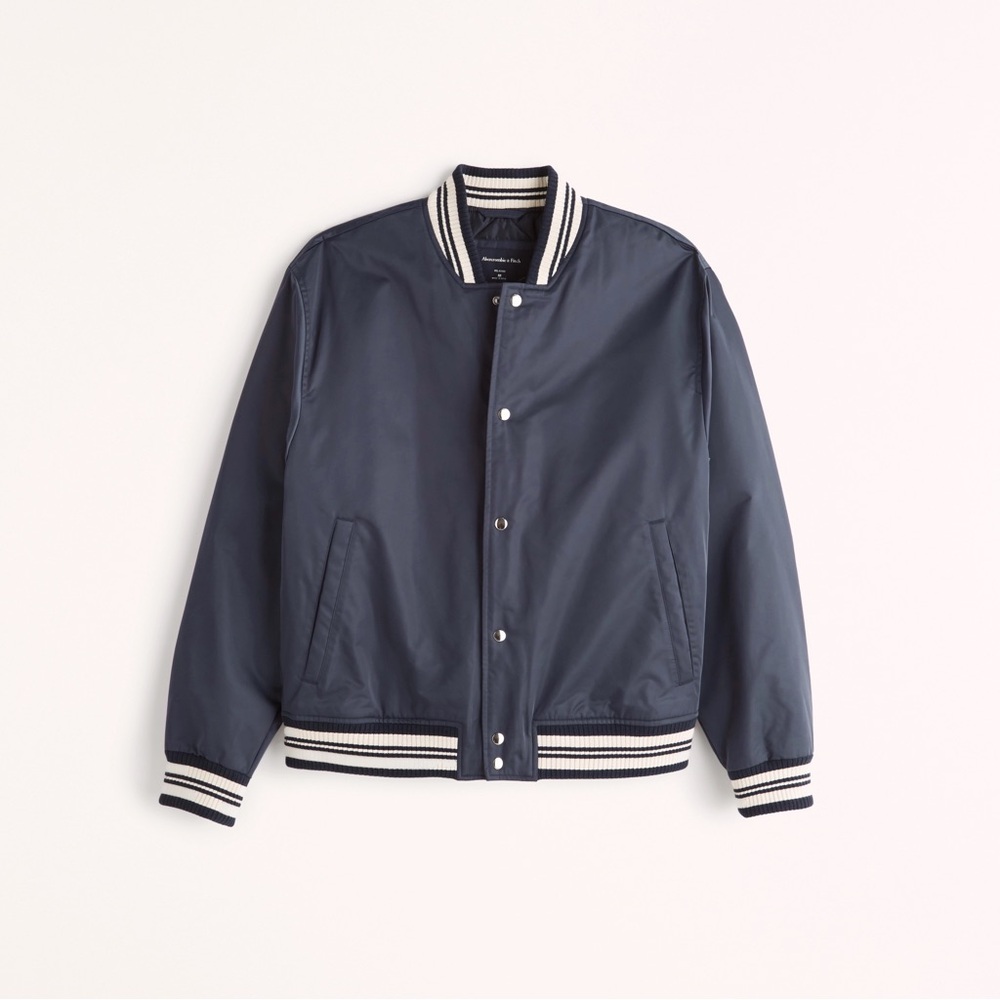 Abercrombie & Fitch Men’s Navy Blue Bomber Jacket Relaxed Size Medium